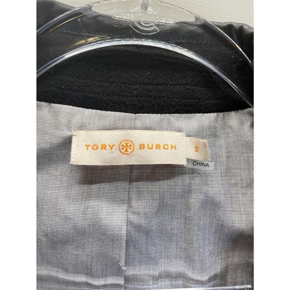 Tory Burch Gray & Black Wool Blend Blazer with Faux Leather Collar - Picture 2 of 7